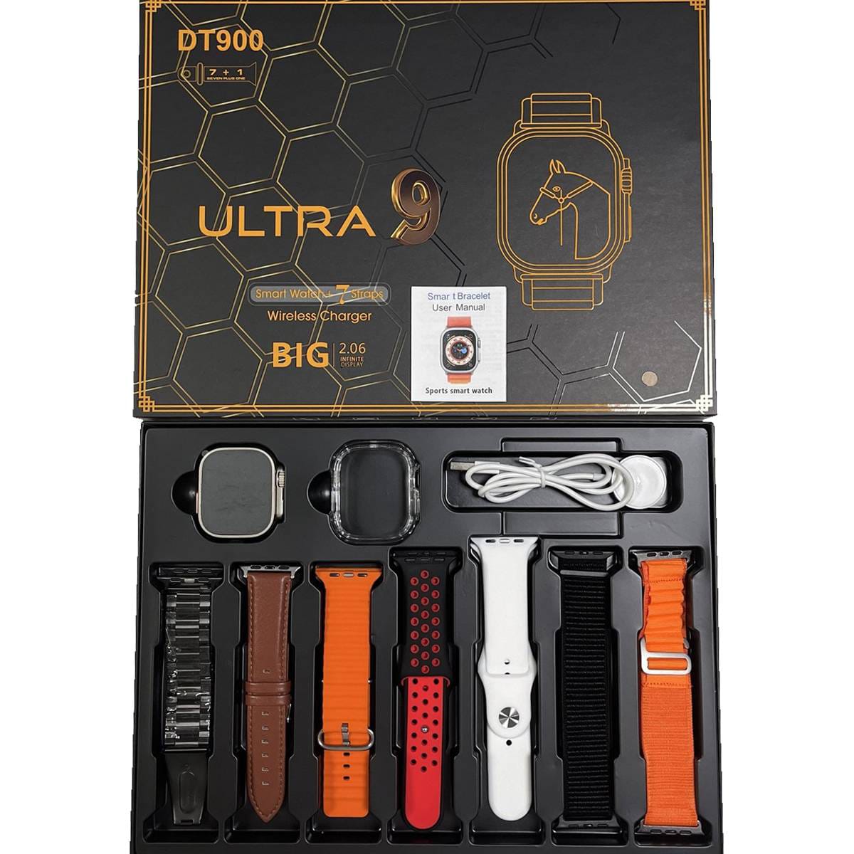 DT900 Ultra 9 Smart Watch -7 in 1 Straps- 49MM Dial - Full Touch Display - 7 Different Strap (Touch Watch)